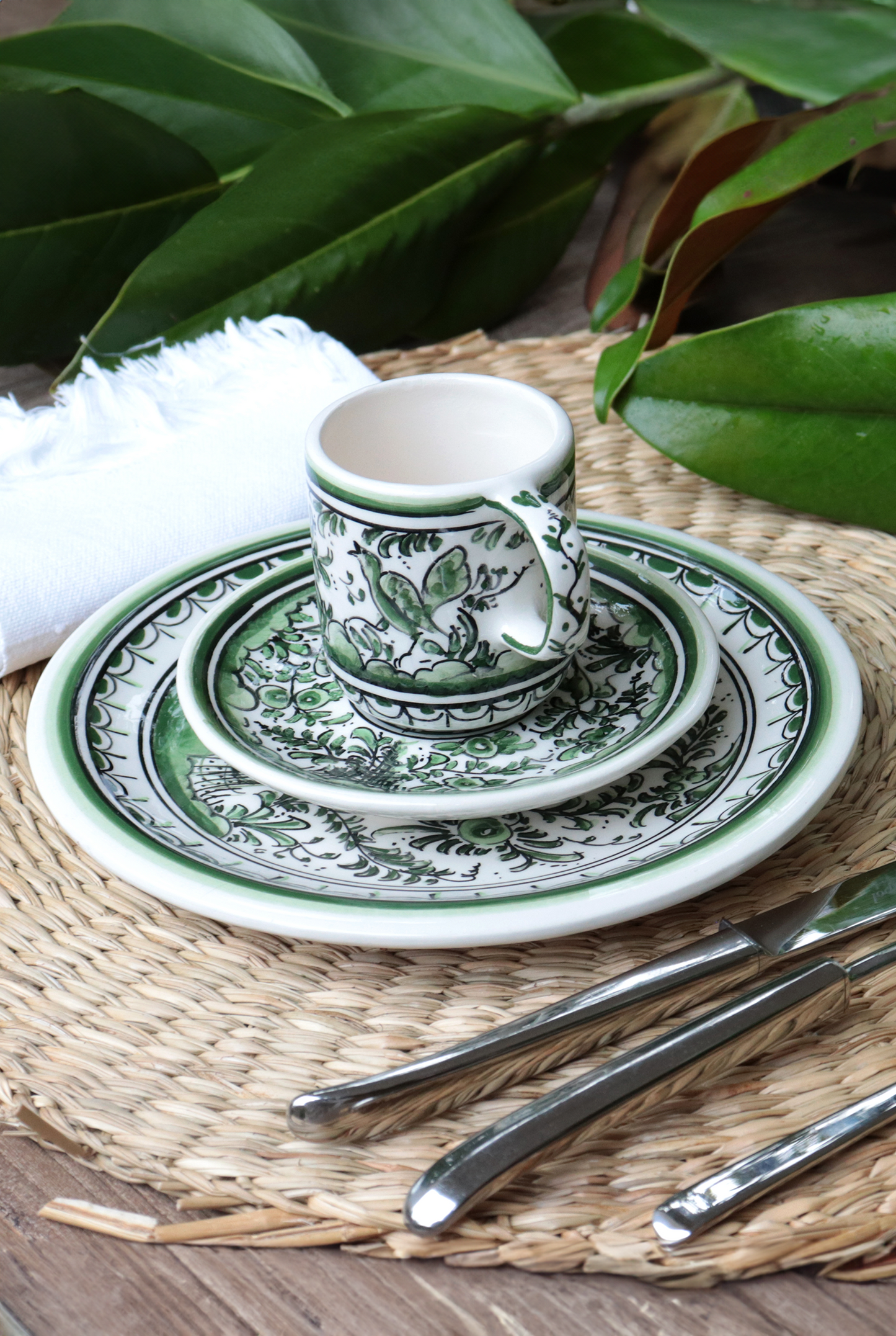 Pine Green Bird Espresso Cup + Saucer